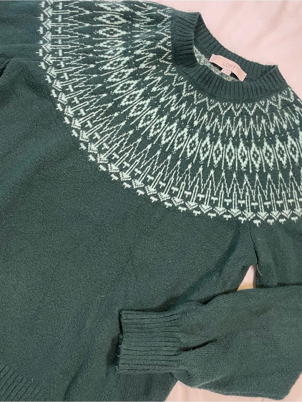 🌲 LOFT Forest Green Fair Isle Nordic Sweater | Size M - Picture 4 of 8